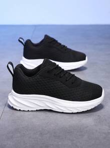 Kids Shoes, Kids Sports Shoes, Kids Flat Shoes, Boys Sports Shoes, Girls Sports Shoes, Unisex Kids Breathable Mesh Casual Sports Shoes, Non-Slip Running Student Sneakers - Black - View 2