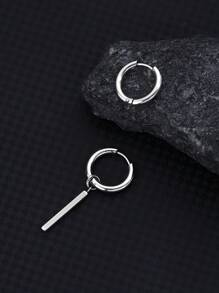 1 Pair Stainless Steel Asymmetric Hoop Earrings For Men - Silver - View 2