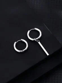 1 Pair Stainless Steel Asymmetric Hoop Earrings For Men - Silver - View 1