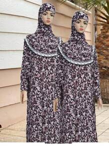 Áo choàng dài trùm đầu họa tiết hoa loa kèn Boho dành cho nữ dùng để thờ cúng, dáng rộng, có tay áo và băng đô Hijab cho trang phục Abaya che mặt - Nhiều màu - Xem 18