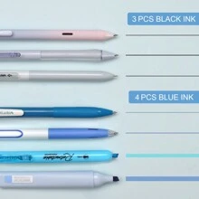 WRITECH Gel Pens Journaling Highlighters: Journal Set Aesthetic Assorted Pastel Color Ink 0.5mm Fine Point Retractable 0.7mm Black Pen Smooth Writing Drawing No Bleed 7ct - Blue - View 2
