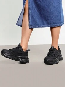 Women's Platform Chunky Fashion Sneakers Walking Lace-Up Comfortable Dad Sneakers Workout Sport Work Casual Tennis Shoes - màu đen - Xem 6