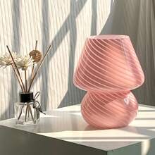 1入組蘑菇燈 - 复古穆拉诺经典款条纹玻璃台灯,適用於辦公室、臥室、床邊夜燈,送給朋友的禮物 - 紋路粉 - 查看 12