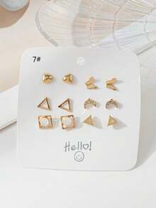 6 cái Hằng ngày Trộn & Kết hợp Tim , Loại bướm , Mặt trăng , Trân châu , Tròn Bông tai stud - Nhiều màu - Xem 15