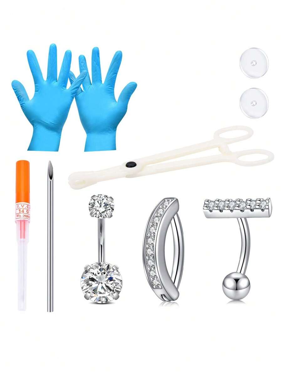 CIZME 10PCS Belly Button Piercing Kit Belly Piercing Kit Navel Piercing Kit Bellybuttons Piercing Kit Piercing Kit Belly Button Belly Percinging Kit Belly Button Ring Belly Ring Navel Rings - Multicolor - View 1