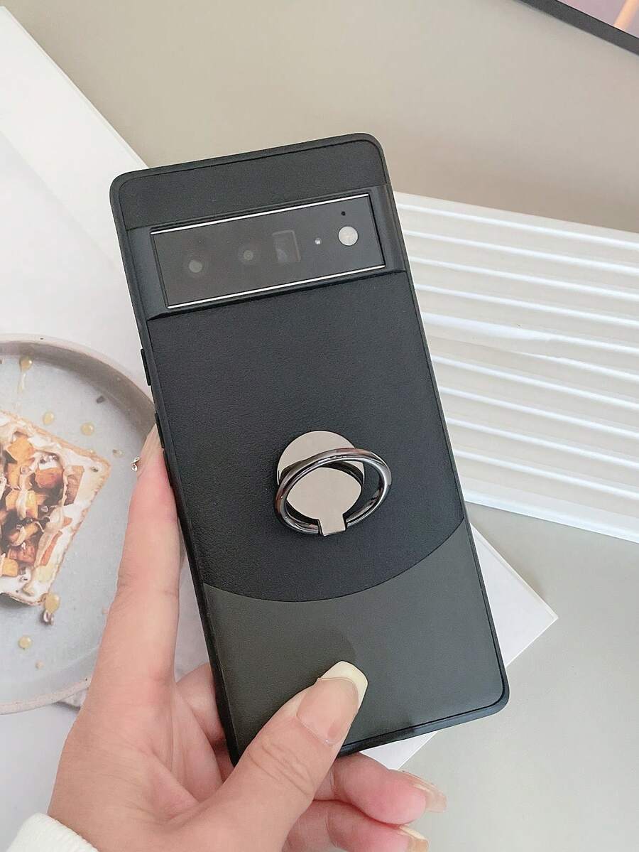 1 Miếng Quả vải Kết cấu chất liệu da PU & Silicone Gấp đôi Tấn Chống rơi Vỏ bảo vệ Đối với Làm Việc Với người có ring Tương thích với Điểm ảnh Điện thoại thông minh - Nhiều màu - Xem 1