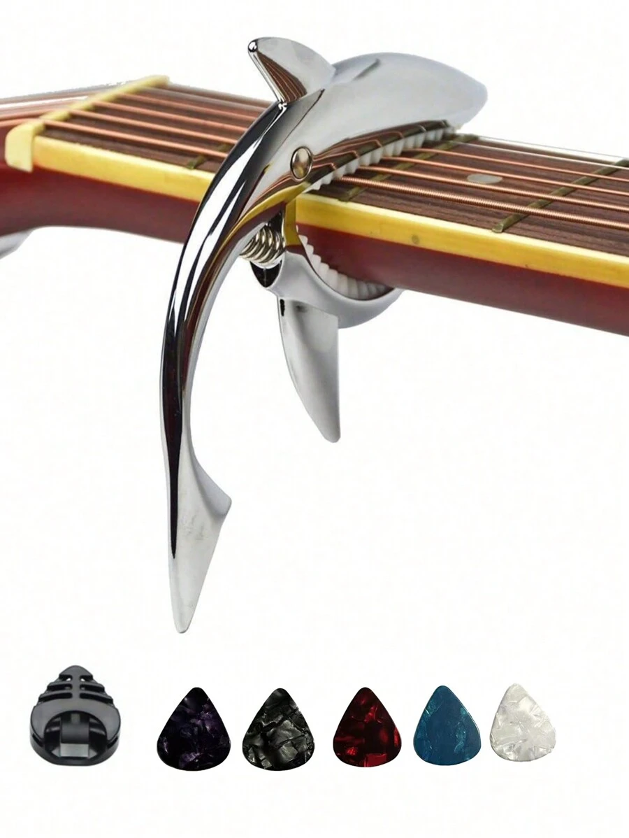 Zinc Alloy Guitar Capo Shark Capo For Acoustic And Electric Guitar With Good Hand Feeling, No Fret Buzz (Silver),Kalimba,Guitar Holder,Redbull - Silver - View 1
