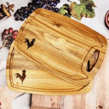 1入組實木雞標切割板，適用於廚房奶酪和熟食板，帶有滴水槽和手柄，有機木質切割板帶有滴水槽，適用於肉類和蔬菜，六角托盤適用於甜點，咖啡和飲料，裝飾托盤