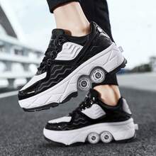 Teenagers' Outdoor Sports Transformable Shoes With Adjustable Wheels - 4 Wheels, Can Walk And Slide, Hidden Invisible Wheel Design - Black - View 4
