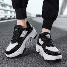 Teenagers' Outdoor Sports Transformable Shoes With Adjustable Wheels - 4 Wheels, Can Walk And Slide, Hidden Invisible Wheel Design - Black - View 5