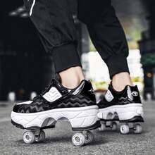 Teenagers' Outdoor Sports Transformable Shoes With Adjustable Wheels - 4 Wheels, Can Walk And Slide, Hidden Invisible Wheel Design - Black - View 8