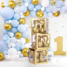 5 Pcs Transparent Balloon Boxes With 27 Letters, Clear Block Boxes Backdrop, For Birthday Bridal Baby Shower Gender Reveal Grad Party Decoration Balloon Box-Reusable Favors In Giftbox, Christmas - Gold - View 5