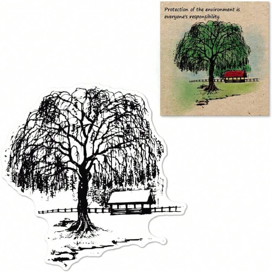 Big Tree Background Clear Stamp Making Card, DIY Photo Scrapbook Card Album, Pavilion Willow Background Scrapbook Rubber Stamp. - White - View 1