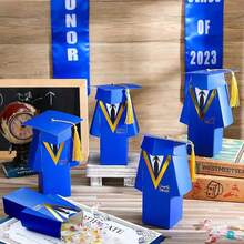 50Pcs Graduation Gown Grad Cap Favor Boxes Candy Boxes Graduation Chocolate Treat Sweet Biscuit Gift Candy Boxes For Graduation Ceremony Party Decor - Blue - View 3