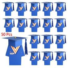 50Pcs Graduation Gown Grad Cap Favor Boxes Candy Boxes Graduation Chocolate Treat Sweet Biscuit Gift Candy Boxes For Graduation Ceremony Party Decor - Blue - View 4