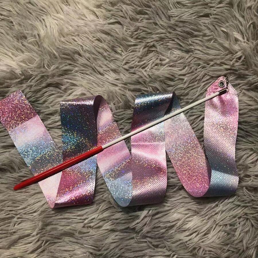 1 条闪亮星形/渐变艺术体操丝带，飘逸丝绸舞蹈丝带训练工具（1 米、2 米、4 米、6 米） - 閃星 - 查看 1