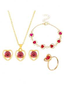 5 件/套全新水晶心形首飾套裝,非常適合婚禮或新娘禮物。包括項鍊、耳環、戒指和手鍊 - 水晶心形 - 查看 10