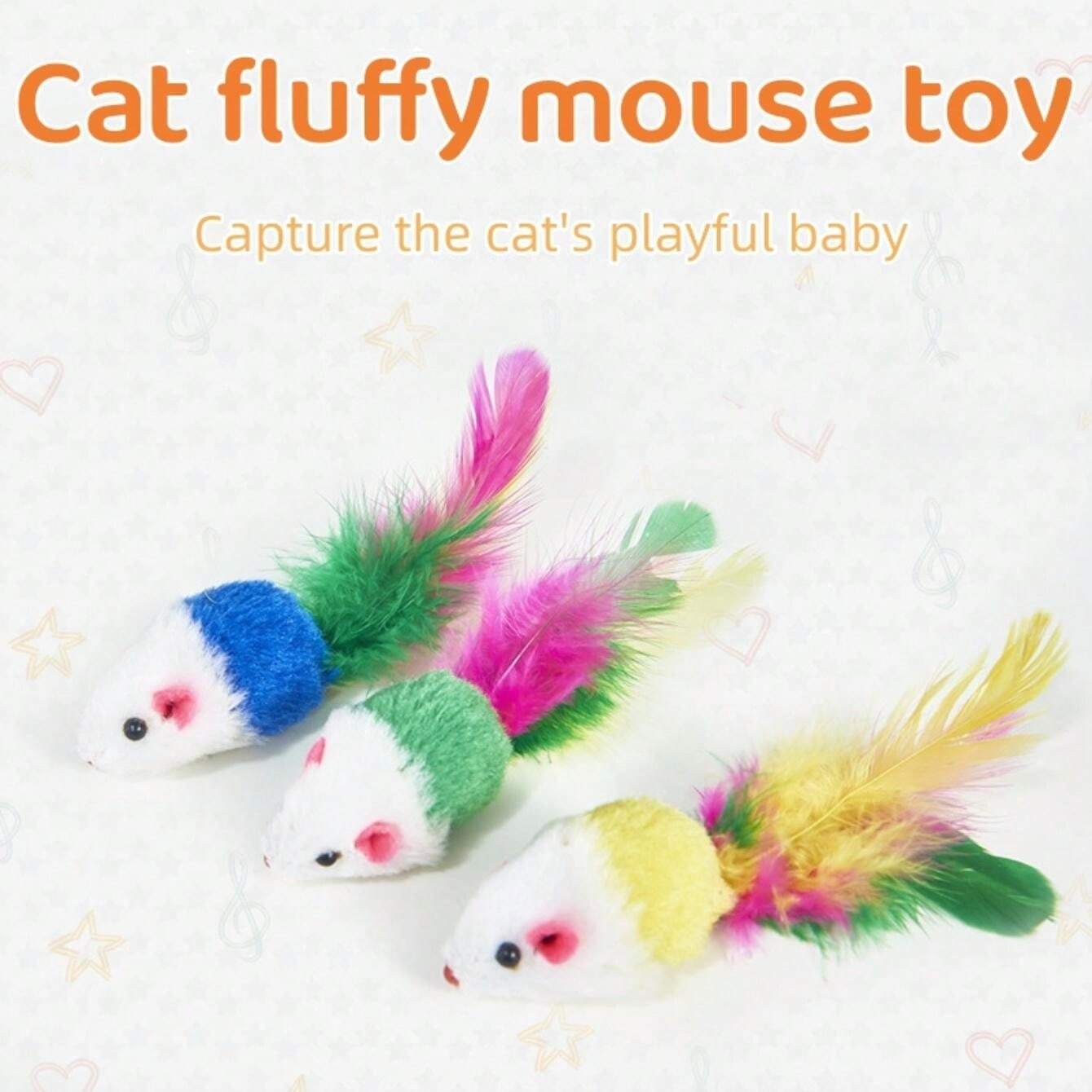 Brinquedo para gatos, Pequeno ratinho de pelúcia com penas coloridas ...