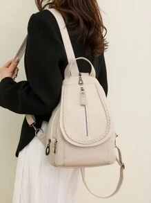 Fashionable Pu Fabric Flap Backpack With Multiple Layers And Carrying Options,School Bag,Portable,Laptop Compartment,Large Capacity,For Teen Girls Women College Students,College,Middle School,High School,Outdoors,Travel,Outings,Elementary School,Office