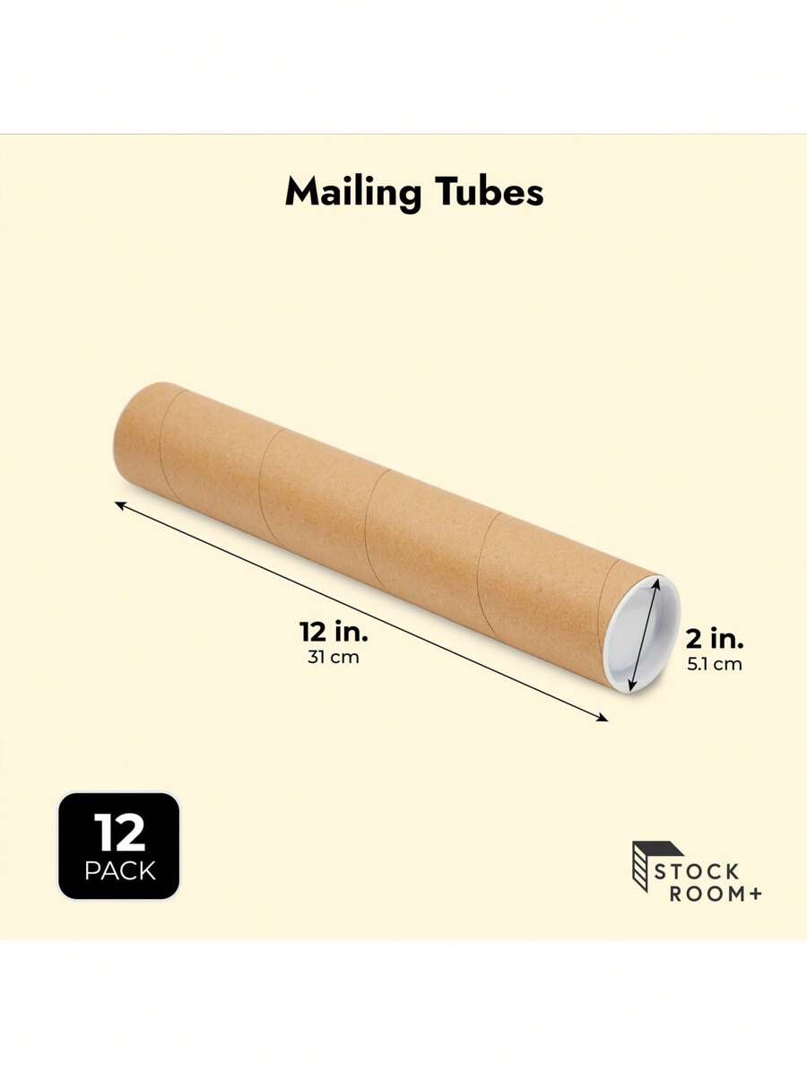 12Pack Mailing Tubes With Caps, 2x12Inch Kraft Paper Poster Tube For
