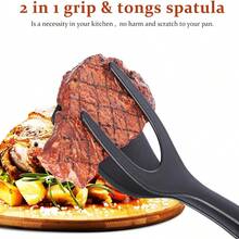 1pc 2-In-1 Handle And Flipping Shovel Pliers Egg Flipping Pliers Pancake Fish French Toast Omelet Making Is Suitable For Home Kitchen Cooking Tools Black - Multicolor - View 2