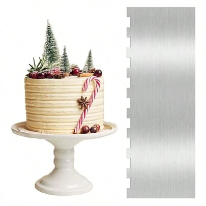 1pc Stainless Steel Cream Scraper Spatula With Patterned Polygonal Serrated Blade, Diy Baking Tool