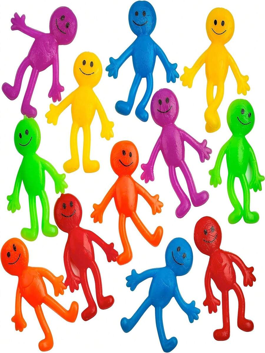 10入組柔軟彎曲tpr橡膠小人,教室禮物玩具,紓壓玩具,有趣的顏色,隨機顏色,生日派對禮物 - 彩色 - 查看 1