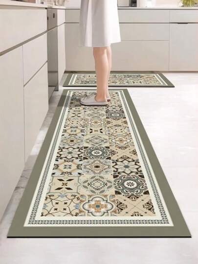 Tapete de cocina de gel de sílice de una sola pieza con patrón de manchas de colores, estilo de lujo de alta gama, antifatiga y amortiguador para cocina. Absorbente al agua, de secado rápido, antideslizante, adecuado para cocina, baño, puerta de entrada, cuarto de lavado y otros lugares, decoración de la habitación