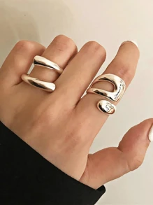2pcs Minimalist Metal Geometric Adjustable Rings, Gifts For Friends And Family