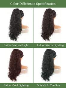 女性長捲髮抽繩馬尾黑色捲髮馬尾髮延伸合成夾繩馬尾適用於日常使用 - 黑色 - 查看 2