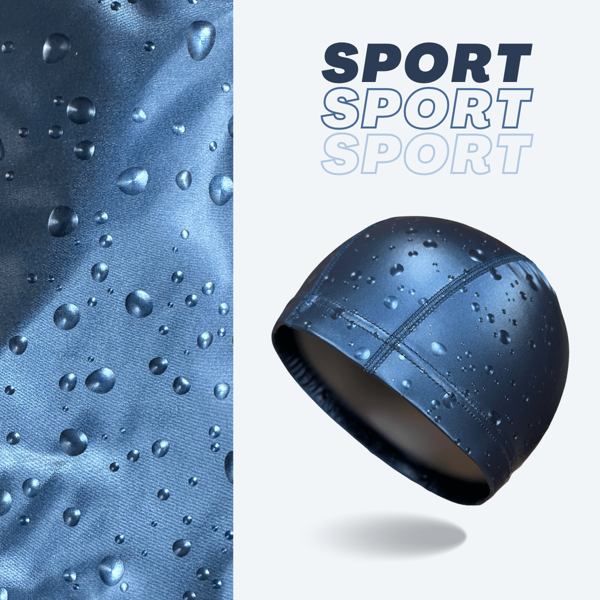 1pc Unisex Soft & Comfortable Waterproof Pu Swimming Cap In Simple Navy Blue Design, Suitable For Big Head And Long Hair