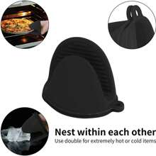 2pcs Silicone Heat-resistant Baking Oven Microwave Glove & Pot Clip, Anti-skid Kitchen Cooking Glove, Black
