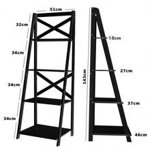 4-Tiers Ladder Shelf, Modern Leaning Bookcase Plant Flower Stand, Home Office Storage Unit Organiser Display Rack For Living Room Bedroom - Black - View 2