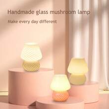 1入組蘑菇燈 - 复古穆拉诺经典款条纹玻璃台灯,適用於辦公室、臥室、床邊夜燈,送給朋友的禮物 - 紋路粉 - 查看 7