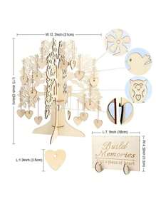 منبت أمنيات خشبي للتوقيع عليه بمناسبة حفلة زفاف أو مناسبة احتفالية مع فرشاة زينة خشبية - بيج - مشاهدة 2