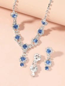 1套時尚歐美風格女士紅寶石閃亮新娘套裝,包含鏈式耳環和項鏈,適用於婚禮/派對/節日禮品 - 紅色 - 查看 6