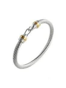 Stainless Steel Hook Shape Twist Cable Cuff Bangle - One-size - View 2