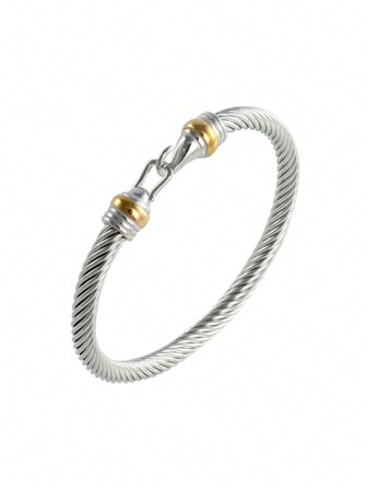 Stainless Steel Hook Shape Twist Cable Cuff Bangle