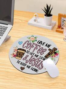 1pc English Leopard Print Cross Shaped Mouse Pad For Wireless Mouse Limited Family Office Round Small Size With Non-Slip Rubber Base, Washable Gaming Mouse Pad Suitable For Office