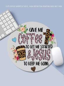 1pc English Leopard Print Cross Shaped Mouse Pad For Wireless Mouse Limited Family Office Round Small Size With Non-Slip Rubber Base, Washable Gaming Mouse Pad Suitable For Office