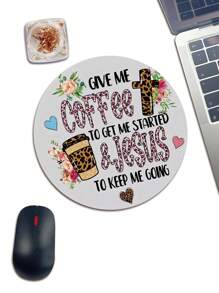 1pc English Leopard Print Cross Shaped Mouse Pad For Wireless Mouse Limited Family Office Round Small Size With Non-Slip Rubber Base, Washable Gaming Mouse Pad Suitable For Office