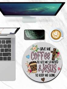 1pc English Leopard Print Cross Shaped Mouse Pad For Wireless Mouse Limited Family Office Round Small Size With Non-Slip Rubber Base, Washable Gaming Mouse Pad Suitable For Office