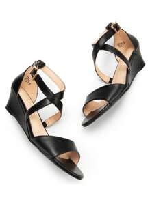 Plataformas y sandalias de cuña para mujer Tira Tobillera Elegante Vacación - NEGRO/PU - Ver 9