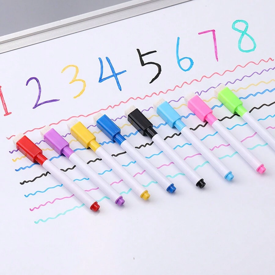 8pcs 8-Color Water-Based Erasable Whiteboard Pens, Suitable For Students' Art Painting, Graffiti Coloring Pens, Classroom Teaching, Reading Markers, Office Study Notebook Color Pens - Multicolor - View 1