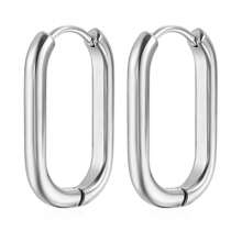 2pcs/Set Oval Shaped Stainless Steel Ear Clips With U Shape Gold-Color Geometric Circle Line Earrings, Western Style - 1 Pair Of U-shaped Earrings - View 4