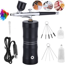 New Airbrush Kit With Compressor, Air Brush Gun Rechargeable Portable High Pressure Air Brushes With 0.4mm Nozzle And Cleaning Brush Set For Painting, Nail, Art, Cake Decorating Tools - Black - View 2