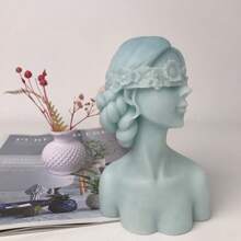 女孩肖像蜡烛模具 3D 闭眼蒙眼女孩硅胶蜡烛模具 DIY 香薰装饰树脂石膏粘土身体模具 - 白色 - 查看 8