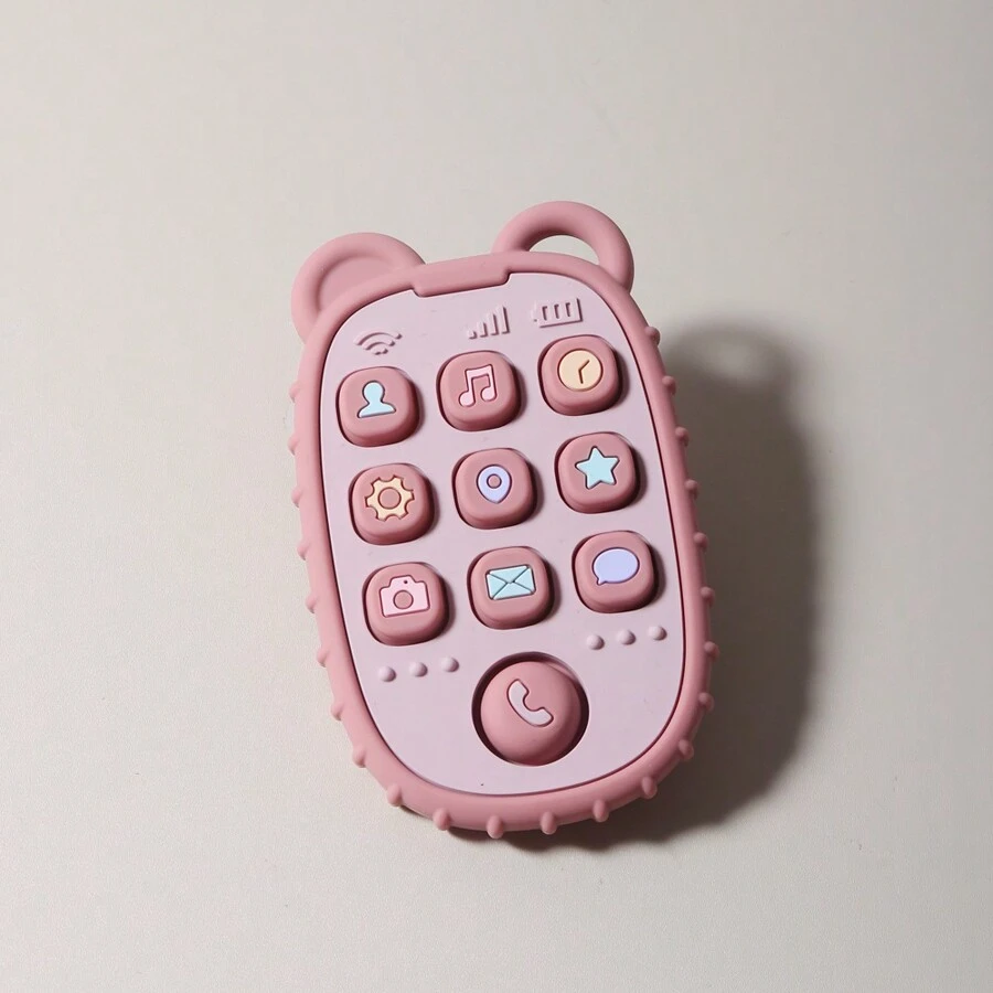 Juguete sensorial mordedor de silicona para bebés con forma de teléfono móvil - Rosa - Ver 1