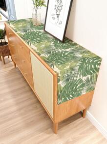 1入組極簡主義手繪熱帶植物葉紋印花亞麻桌布,適用於廚房/餐桌裝飾、鞋櫃/收納櫃蓋,全年適用桌布 - 彩色 - 查看 6