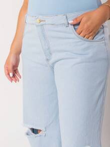 Plus Size Denim Shorts - Màu xanh lam - Xem 4